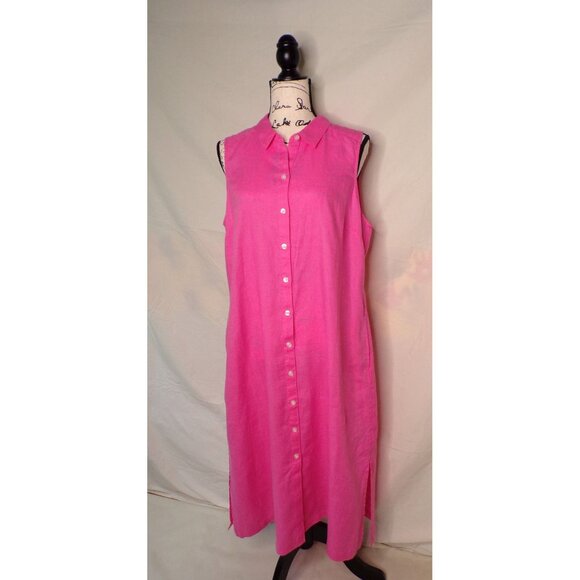 🆕TOMMY BAHAMA Two Palms Linen Shirt Dress Belted Pockets Pink Coral Large - Picture 9 of 10